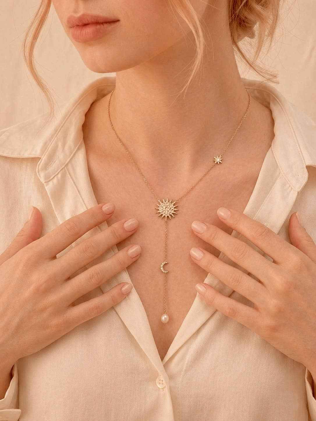 Collier Leslie – Pendentif Céleste Soleil & Lune