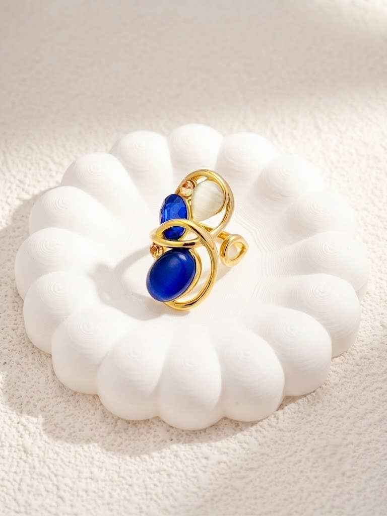 Lina ,Bague pierres colorées œil de chat acier inoxydable doré