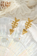 Boucles oreilles poisson acier inoxydable doré perle marine