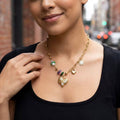 Collier Perle Colorée Pendentif Cœur Sertie Acier Inoxydable