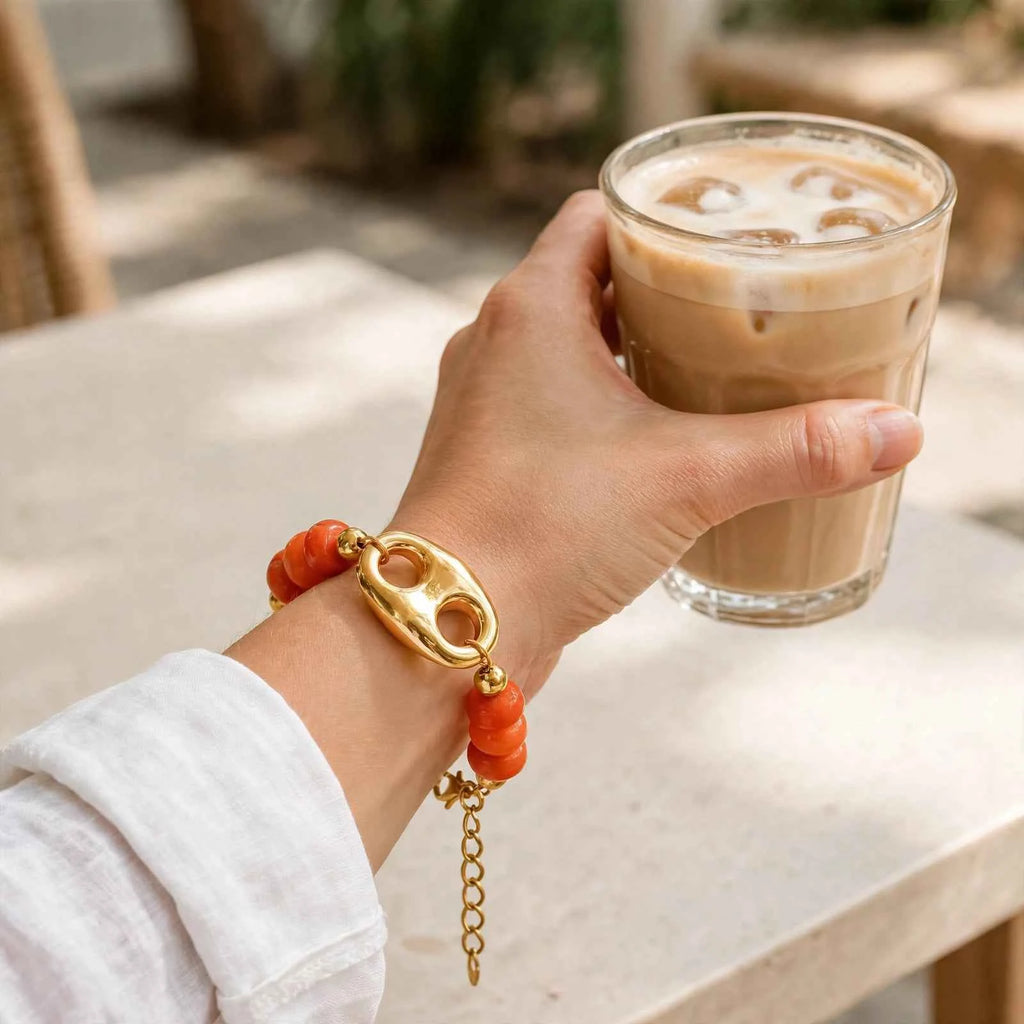 Bracelet Lya Maille grain de café et Cornaline