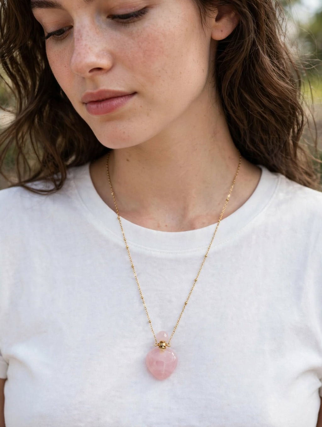 Sautoir ÉLYA | Flacon Cœur Quartz Rose | Acier Inoxydable , doré| BisouBijoux