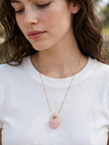 Sautoir ÉLYA | Flacon Cœur Quartz Rose | Acier Inoxydable , doré| BisouBijoux