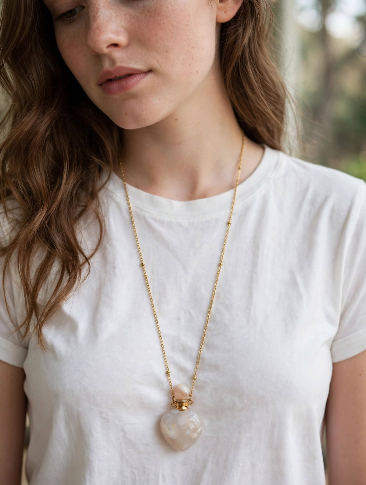 Sautoir ÉLYA | Agate Fleur Blanche & Flacon Cœur | BisouBijoux