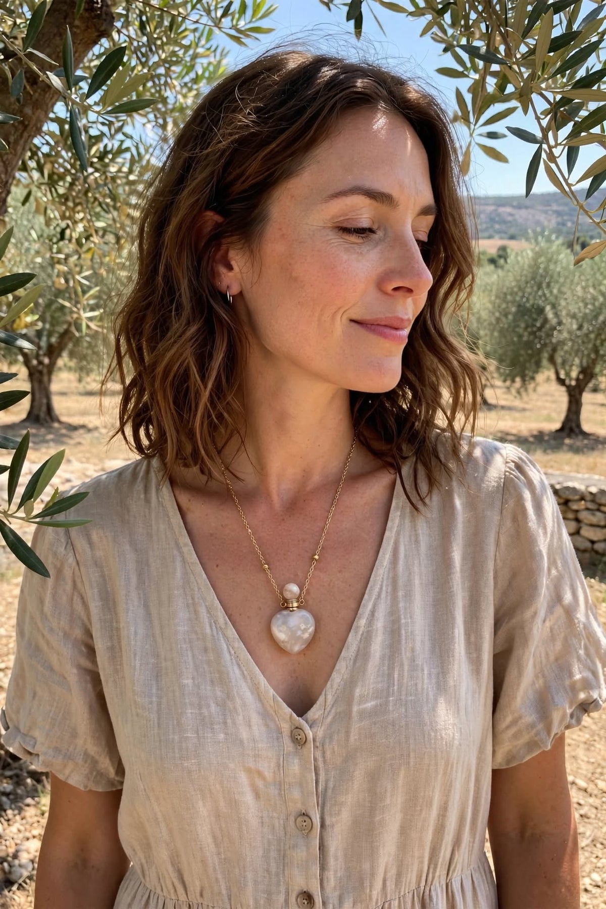 Sautoir ÉLYA | Agate Fleur Blanche & Flacon Cœur | BisouBijoux