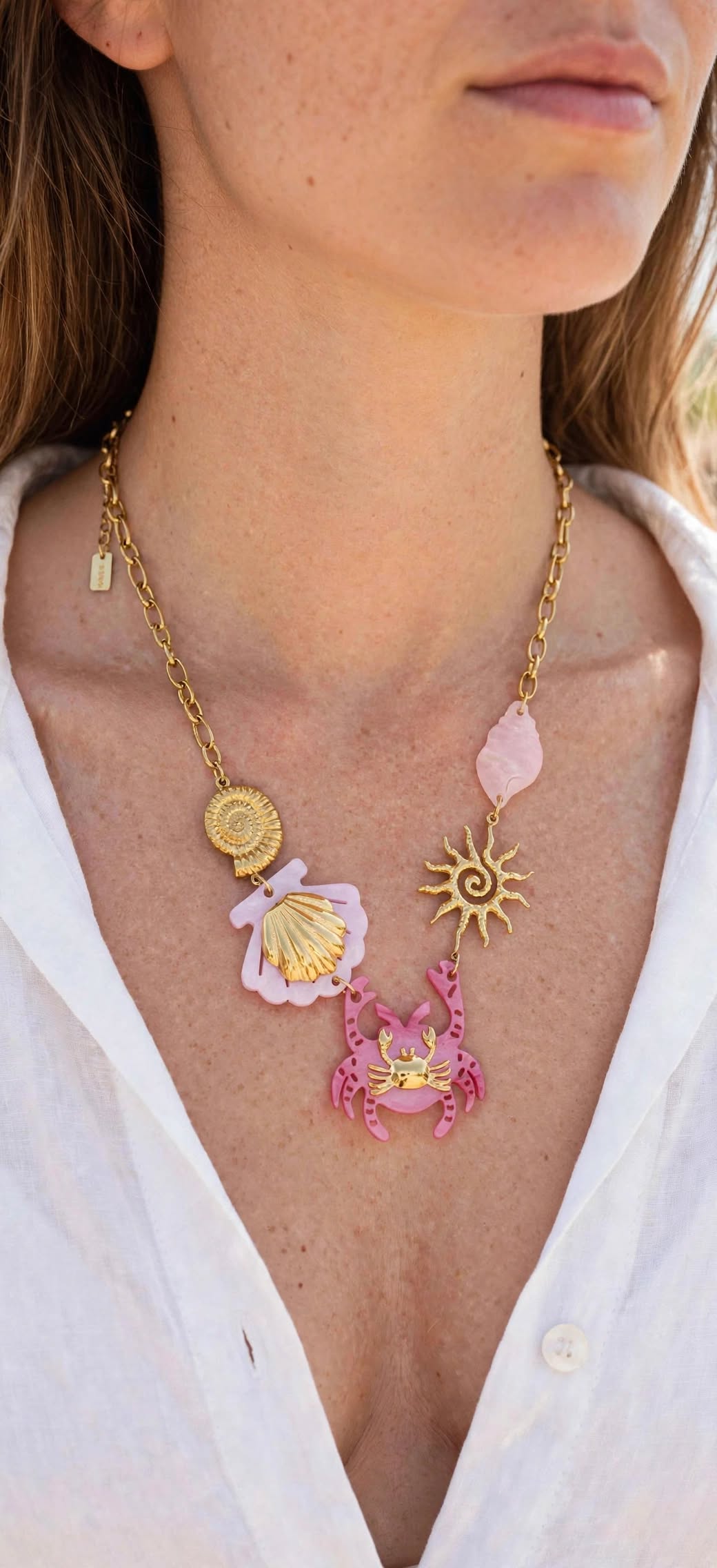 Collier Evelyne- Acier inoxydable -Doré et Résine | BisouBijoux
