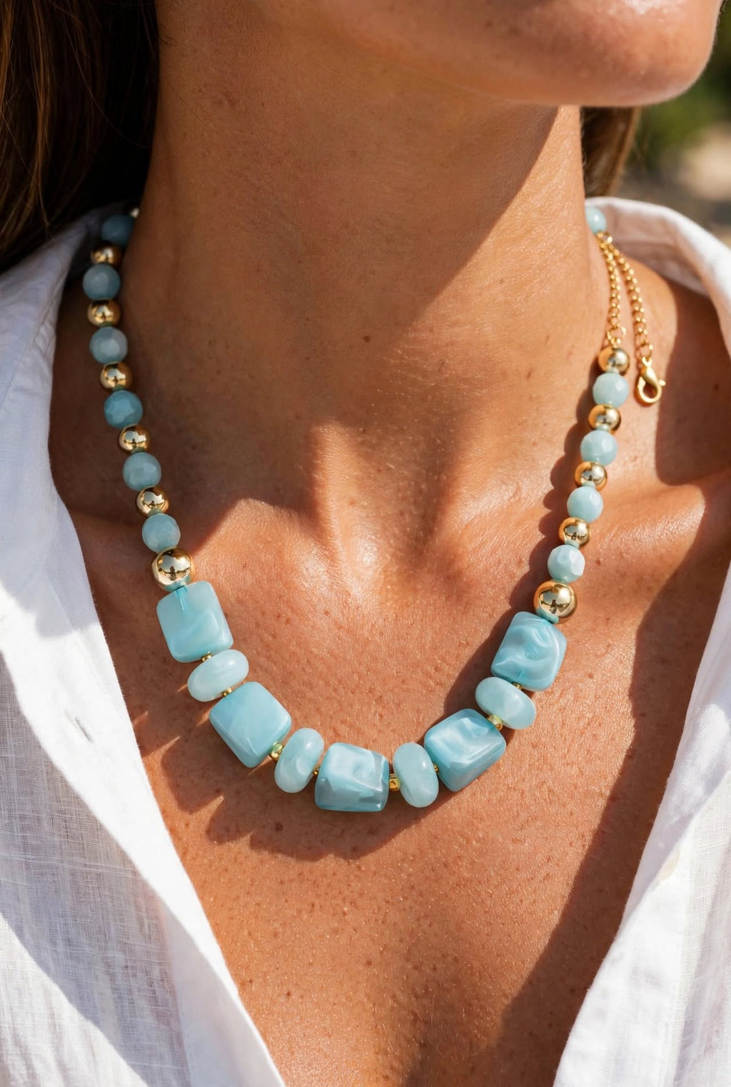 Collier Mallaury - Résine + Acier inoxydable -Doré| BisouBijoux