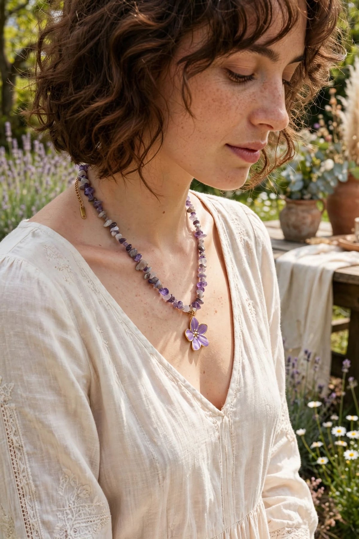 Collier VIOLETTE | Améthyste & Acier Inoxydable | BisouBijoux