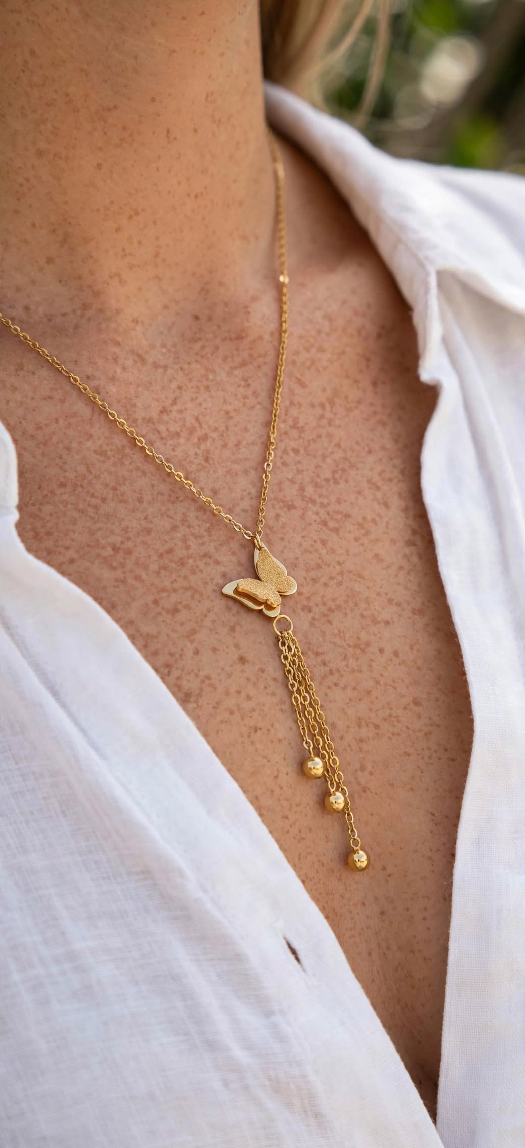 Collier Papillon Doré avec Pampilles | Acier Inoxydable | BisouBijoux
