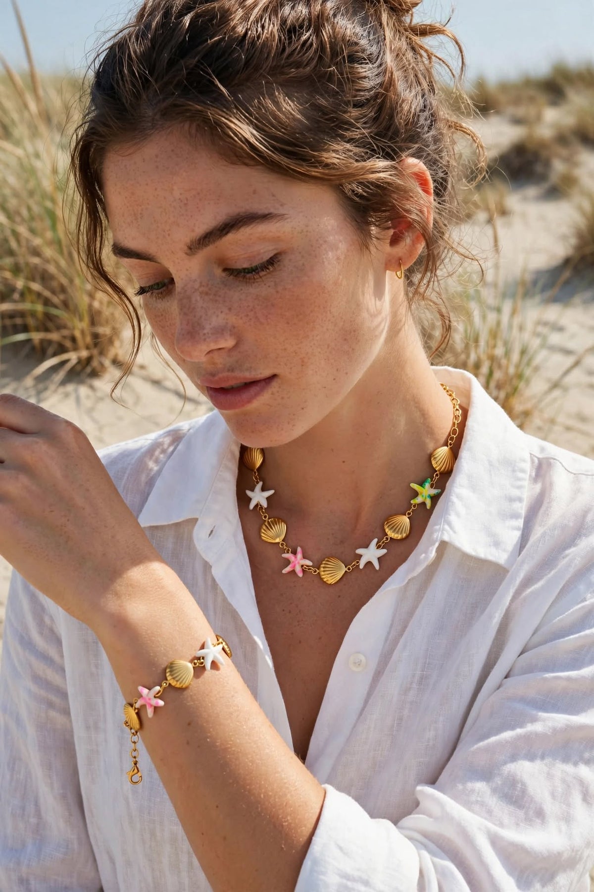 Parure sunshine coquillage-Acier inoxydable -Doré| BisouBijoux