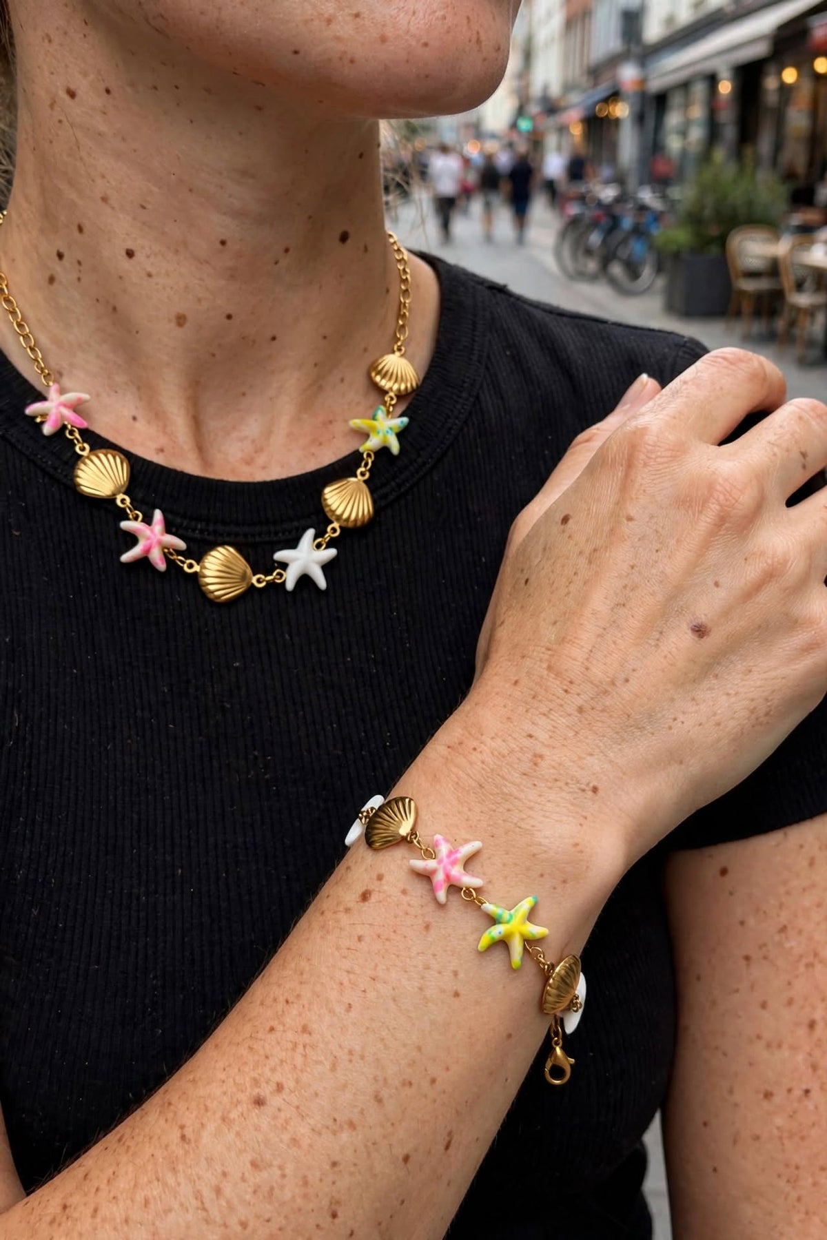 Parure sunshine coquillage-Acier inoxydable -Doré| BisouBijoux