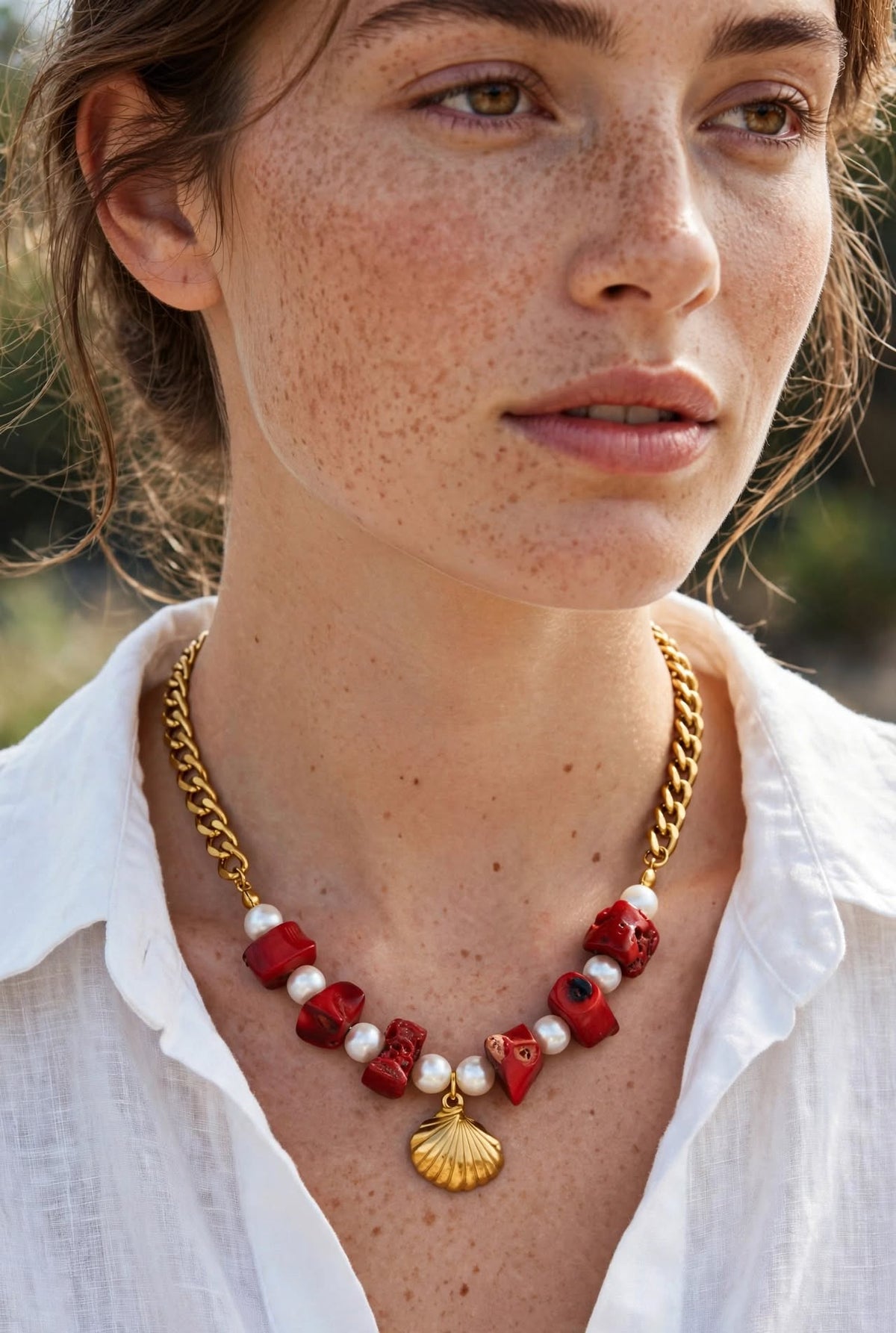 Collier Nina- Acier inoxydable -Doré+Résine Bordeaux -BisouBijoux