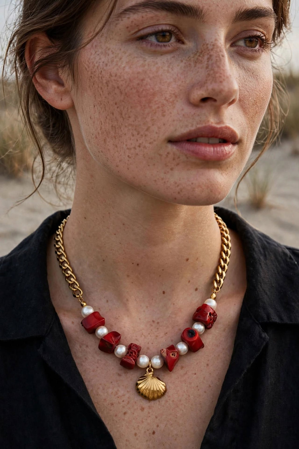 Collier Nina- Acier inoxydable -Doré+Résine Bordeaux -BisouBijoux