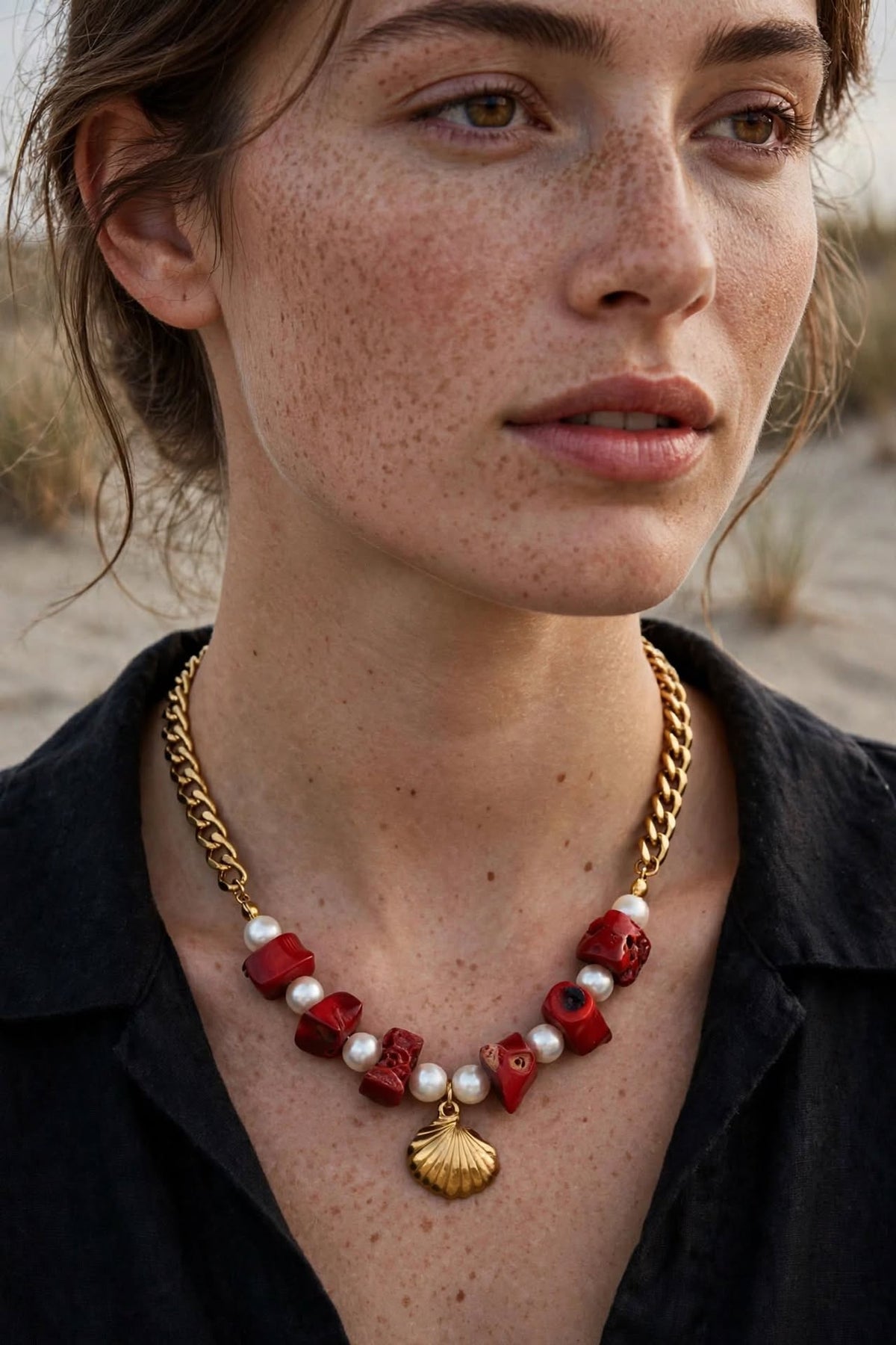 Collier Nina- Acier inoxydable -Doré+Résine Bordeaux -BisouBijoux