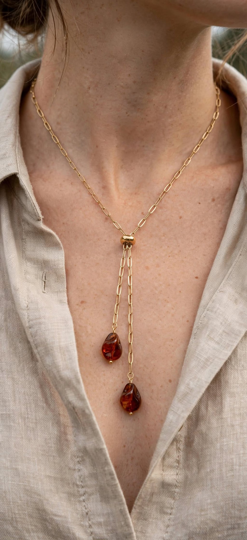 Collier AMBRE Doré | Éclat Solaire Ajustable | Acier Inoxydable | BisouBijoux