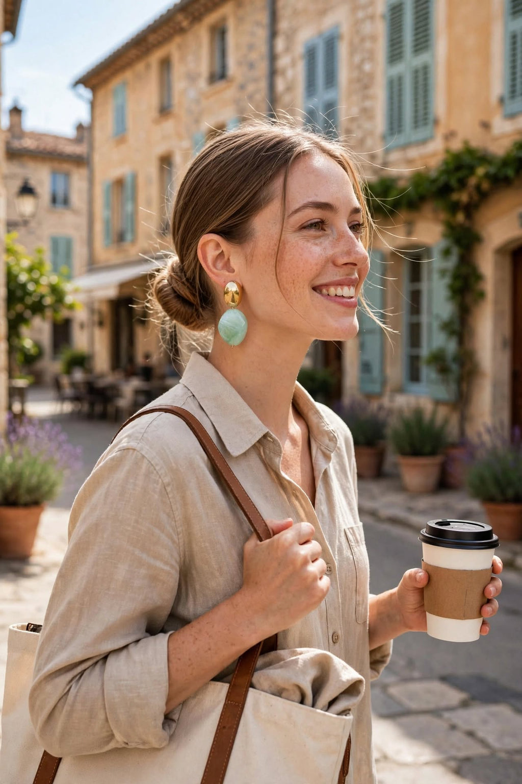Boucles d’oreilles Rebecca, vert d’eau - résine + Acier inoxydable - Doré