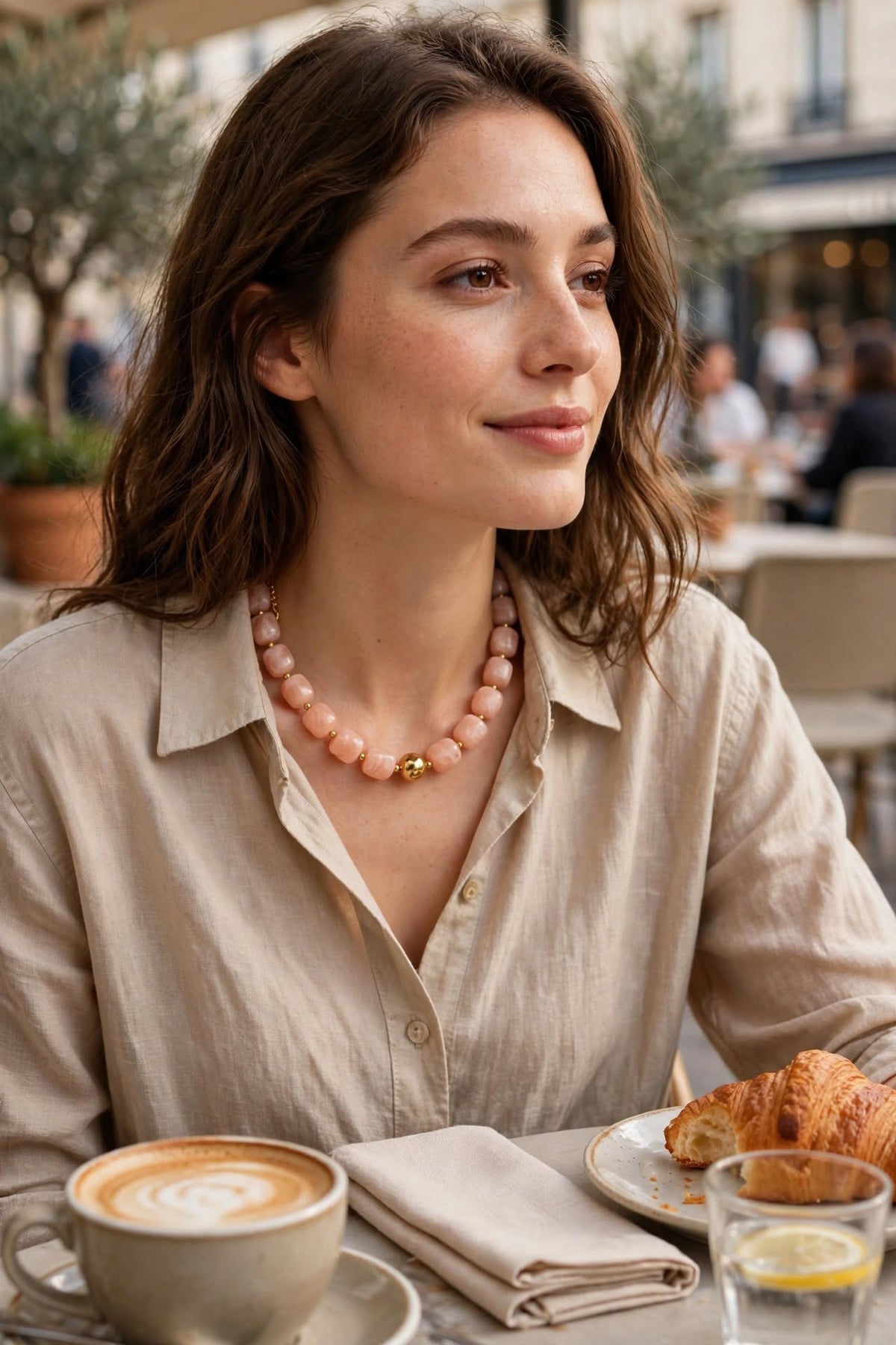 Collier SUZIE Rose | Résine Dorée & Acier Inoxydable | BisouBijoux