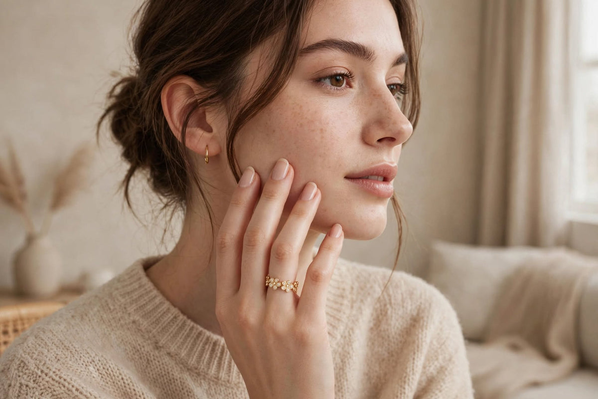 Bague Florette-Acier inoxydable -Ajustable -Doré