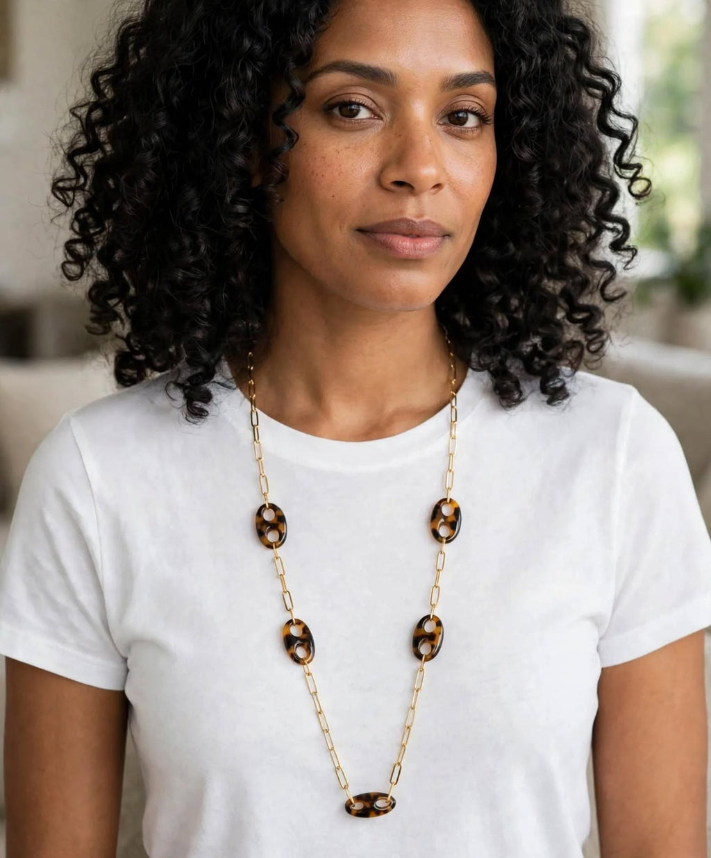 Sautoir Ninon Doré | Maillons Résine Ajouré | BisouBijoux