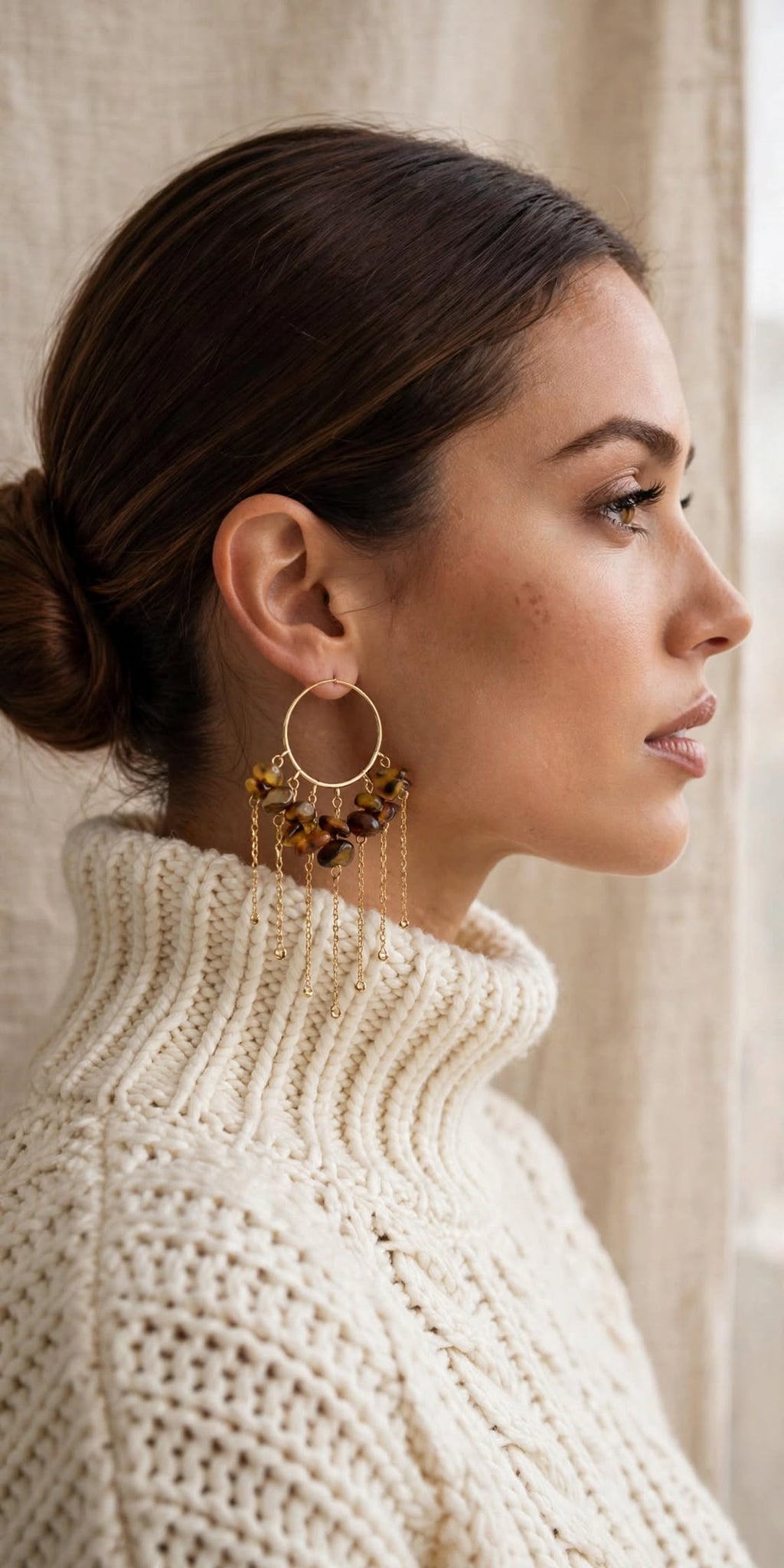 BOUCLES D'OREILLES Therese ONEES DE PIERRE NATURELLE EN ACIER INOXYDABLE