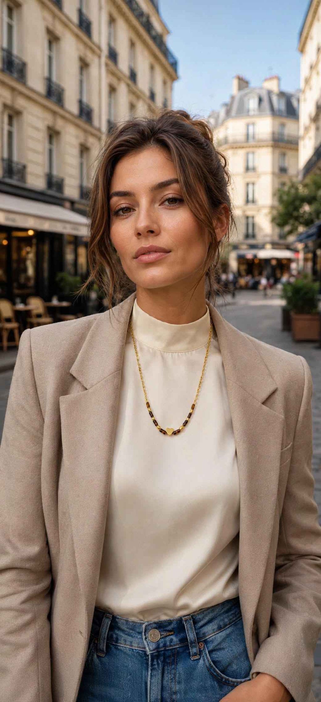 COLLIER VANINA EN ACIER INOXYDABLE ORNE DE PIERRE NATURELLE