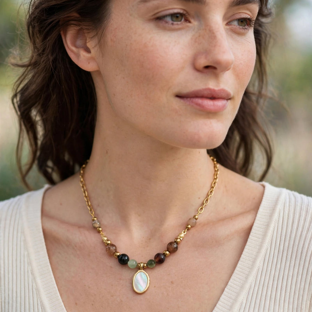 Collier GAÏA - Acier inoxydable doré & perles naturelles