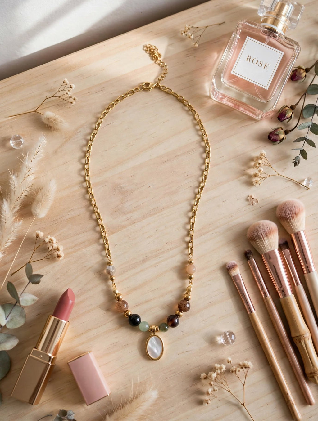 Collier GAÏA - Acier inoxydable doré & perles naturelles
