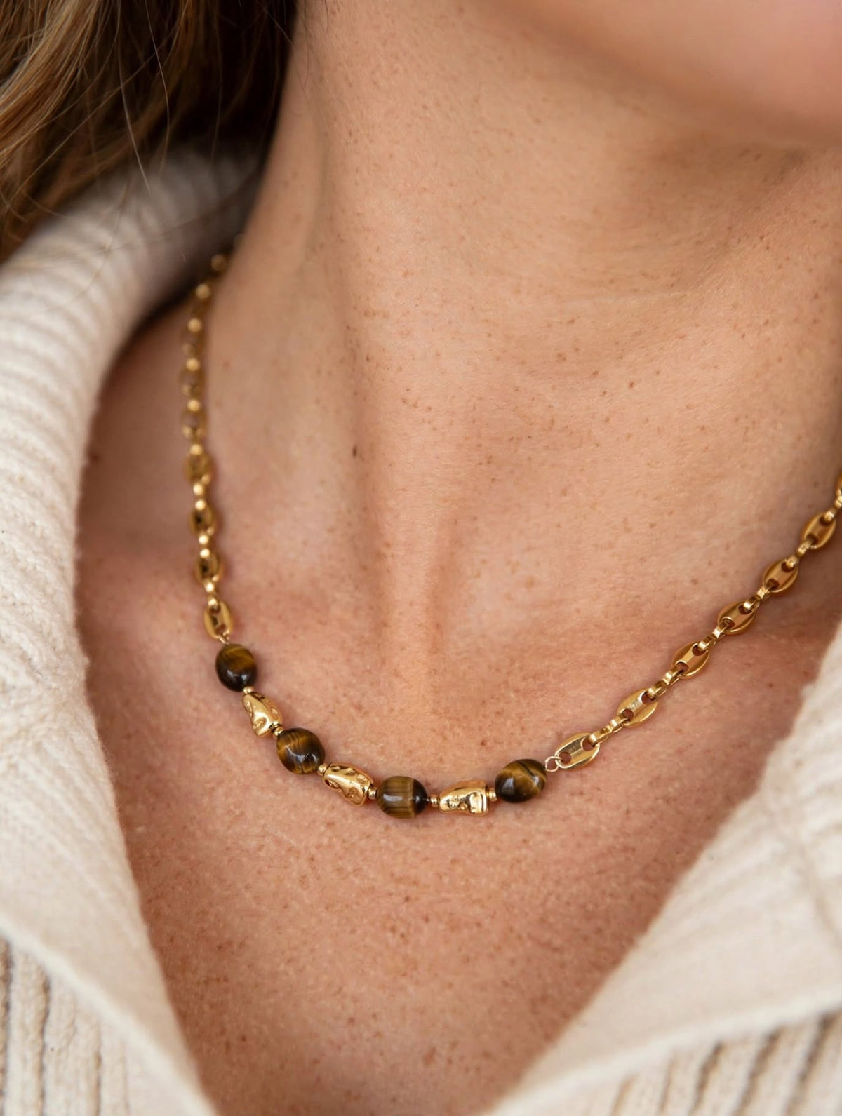 Collier Diane -Acier inoxydable et Pierre naturelle -Œil de tigre