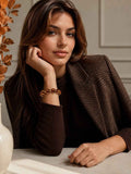 BRACELET ELASTIQUE FINA ORNE DE PERLES EN RESINE LEOPARD ET DE PETITES PERLES EN ACIER INOXYDABLE